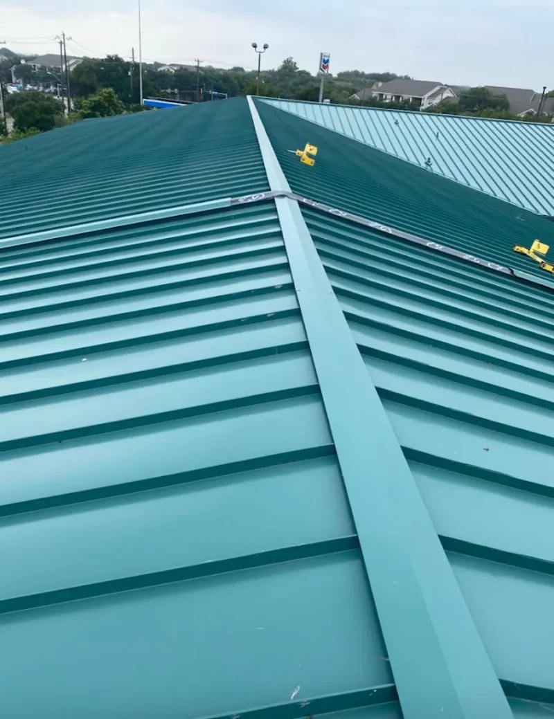 Green commercial metal roof ridge and valley for Metal Roof Repair in Ramapo